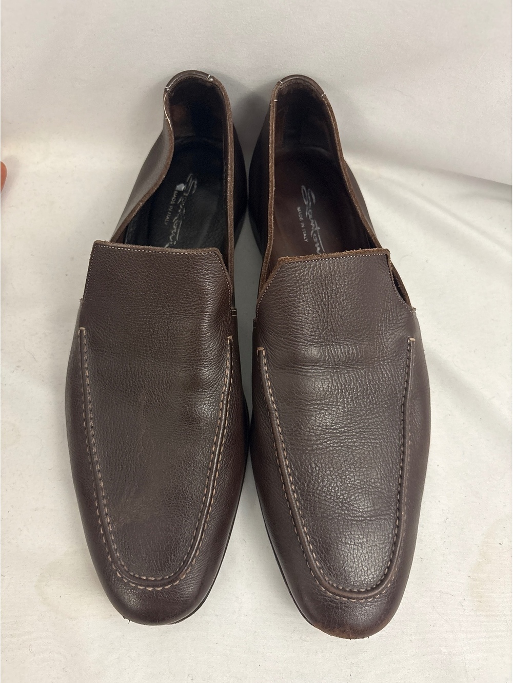 Santoni Men's Brown Slip On Dress Shoes Leather Loafers Handmade Italy 10.5 D